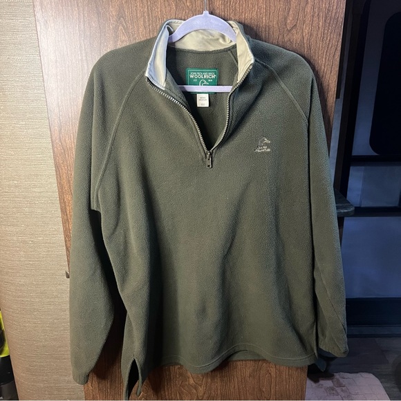 Woolrich Ducks Unlimited 1/4 Zip Pullover Fleece Sweater Logo Med Olive Green - Picture 8 of 8
